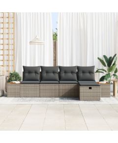 Vidaxl Szary 5-częściowy zestaw sof ogrodowych z poduszkami z polirattanu Dārza mēbeļu komplekti