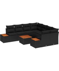 Vidaxl 9-częściowy zestaw kanap ogrodowych z poduszkami czarny polirattan akacja Dārza mēbeļu komplekti