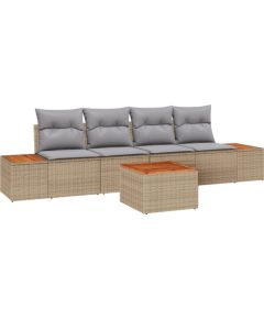 Vidaxl 5-częściowy zestaw sof ogrodowych z poduszkami Beżowy Polirattan Akacja, Sofa ogrodowa 2-osobowa z miejscem do przechowywania i poduszkami Beżowy Polirattan Dārza mēbeļu komplekti