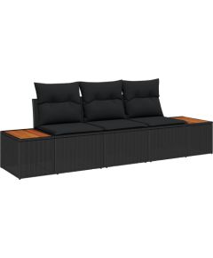 Vidaxl 3-częściowy zestaw sof ogrodowych z poduszkami czarny polirattan akacja Dārza mēbeļu komplekti
