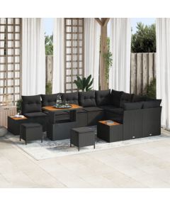 Vidaxl 12 Częściowy Zestaw Sofy Ogrodowej z Poduszkami Czarny Polirattan Akacja, 2-osobowa Sofa Ogrodowa z Miejscem do Przechowywania i Poduszkami Czarna Polirattan, 3 Częściowy Zestaw Jadalny Ogrodowy z Poduszkami Czarny Polirattan Akacja Dārza mēbeļu komplekti