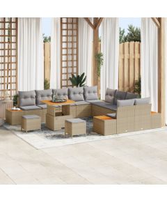 Zestaw sofy ogrodowej vidaXL 13-elementowy z poduszkami Beżowy Poli Rattan Akacja, Sofa ogrodowa vidaXL 2-osobowa z funkcją przechowywania i poduszkami Beżowy Poli Rattan, Zestaw do jadalni ogrodowej vidaXL 3-elementowy z poduszkami Beżowy Poli Rattan Dārza mēbeļu komplekti