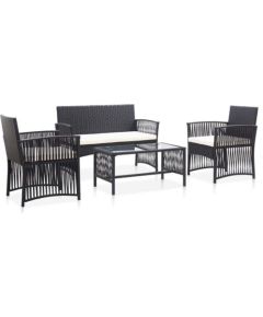 Vidaxl Zestaw 13-elementowy sof ogrodowych z poduszkami Czarny Polirattan Akacja, 2-osobowa sofa ogrodowa z miejscem do przechowywania i poduszkami Czarny Polirattan, 3-elementowy zestaw do jadalni ogrodowej z poduszkami Czarny Polirattan Akacja Dārza mēbeļu komplekti