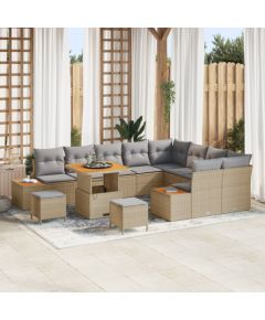 Zestaw Sof w Ogrodzie vidaXL 12 częściowy z Poduszkami Beżowy Polirattan Akacja, Sofa Ogrodowa 2-osobowa vidaXL z Przechowalnią i Poduszkami Beżowy Polirattan, Zestaw Jadalny w Ogrodzie vidaXL 3 częściowy z Poduszkami Beżowy Polirattan Akacja Dārza mēbeļu komplekti