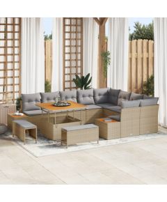 Zestaw Sof Ogrodowych vidaXL 12 Częściowy z Poduszkami Beżowy Poli Rattan Akacjowy, Sofa Ogrodowa vidaXL 2-osobowa z Przechowywaniem i Poduszkami Beżowy Poli Rattan, Zestaw Stołu i Krzeseł Ogrodowych vidaXL 3 Częściowy z Poduszkami Beżowy Poli Ra Dārza mēbeļu komplekti