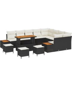 Vidaxl Zestaw 12-częściowej sofy ogrodowej z poduszkami czarna poli rattan akacja, Zestaw sofy ogrodowej 2-osobowej z miejscem do przechowywania i poduszkami czarny poli rattan, Zestaw 3-częściowy do jadalni ogrodowej z poduszkami czarny poli rattan akacj Dārza mēbeļu komplekti