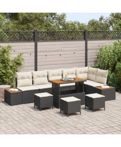 Vidaxl 10-elementowy Zestaw Sof Ogrodowych z Poduszkami Czarny Polirattan Akacjowy, Sofa Ogrodowa dla 2 osób z Przechowalnią i Poduszkami Czarny Polirattan, 4-elementowy Zestaw Jadalniany Ogrodowy z Poduszkami Czarny Polirattan Akacjowy Dārza mēbeļu komplekti