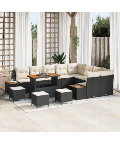 vidaXL 13-elementowy zestaw sof ogrodowych z poduszkami czarny polirattan akacja Dārza mēbeļu komplekti