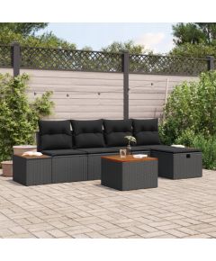 Vidaxl Zestaw 6-częściowy kanap ogrodowych z poduszkami z czarnego polirattanu, 2-osobowa sofa ogrodowa z miejscem do przechowywania i poduszkami z czarnego polirattanu Dārza mēbeļu komplekti