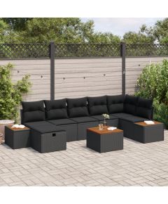 vidaXL 8-częściowy zestaw sof ogrodowych z poduszkami czarny polirattan Dārza mēbeļu komplekti