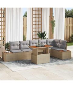 vidaXL 7-częściowy zestaw sofy ogrodowej z poduszkami beżowy polirattan Dārza mēbeļu komplekti