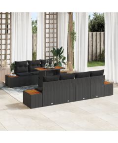 Zestaw Sofy Ogrodowej vidaXL 8-częściowy z Poduszkami Czarny Polirattan, Sofa Ogrodowa vidaXL dla 2 osób z Przechowaniem i Poduszkami Czarny Polirattan Dārza mēbeļu komplekti