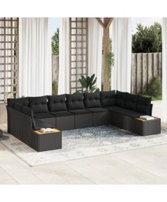 vidaXL 10-częściowy zestaw sof ogrodowych z poduszkami Czarny Polirattan Akacja Dārza mēbeļu komplekti