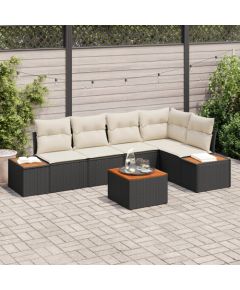 Zestaw sof ogrodowych vidaXL 6-częściowy z poduszkami Czarny Polirattan Akacja, Sofa ogrodowa vidaXL 2-osobowa z przechowalnią i poduszkami Czarny Polirattan Dārza mēbeļu komplekti