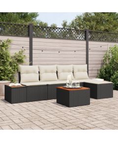 Zestaw 6-częściowy sofy ogrodowej vidaXL z poduszkami czarny polirattan akacja, Sofa ogrodowa vidaXL dla 2 osób z miejscem na przechowywanie i poduszkami czarny polirattan Dārza mēbeļu komplekti