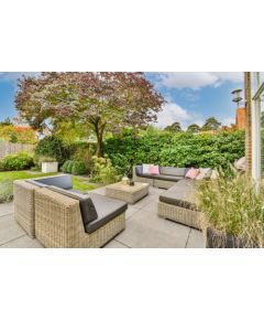 Zestaw sof ogrodowych vidaXL 5-częściowy z poduszkami szary polirattan akacja, Sofa ogrodowa vidaXL 2-osobowa z przechowalnią i poduszkami szary polirattan Dārza mēbeļu komplekti