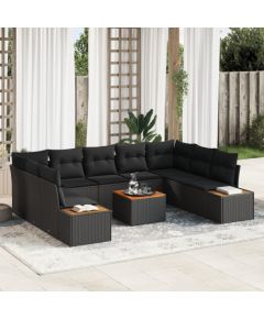 vidaXL Zestaw sof ogrodowych 10-częściowy z poduszkami czarny polirattan akacja Dārza mēbeļu komplekti