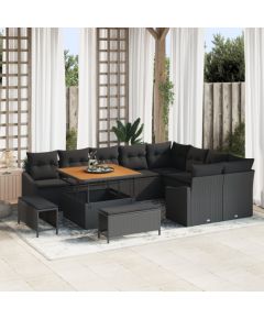 vidaXL 12-elementowy zestaw sof ogrodowych z poduszkami Czarne Polirattan Akacja Dārza mēbeļu komplekti