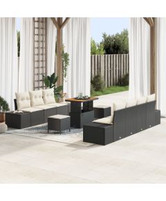 vidaXL 10-częściowy zestaw sof ogrodowych z czarnymi poduszkami polirattan akacja Dārza mēbeļu komplekti