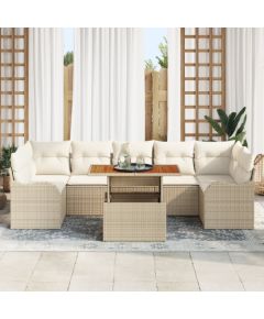 Vidaxl Zestaw 8 Częściowych Sof Ogrodowych z Poduszkami Beżowy Rattan PE, Sofa Ogrodowa na Dwa Siedzenia z Magazynem i Poduszkami Beżowy Rattan PE Dārza mēbeļu komplekti