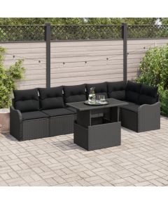 vidaXL 7-Częściowy Zestaw Sof Ogrodowych z Poduszkami Czarny Polirattan Dārza mēbeļu komplekti