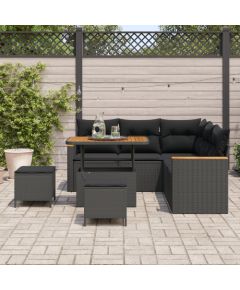 Vidaxl 8-częściowy zestaw sof ogrodowych z poduszkami czarny polirattan akacja Dārza mēbeļu komplekti