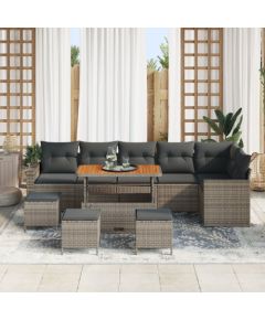 vidaXL 10-elementowy Zestaw Sofy Ogrodowej Z Poduszkami Szary Polirattan Akacja Dārza mēbeļu komplekti