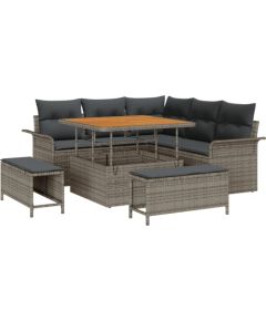 vidaXL Zestaw sof ogrodowych 8-częściowy z poduszkami Szary Poli Rattan Akacja Dārza mēbeļu komplekti