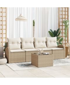 Vidaxl Zestaw 5-częściowy sof ogrodowych z poduszkami Beżowy Polirattan, Beżowa sofa ogrodowa 2-osobowa z miejscem do przechowywania i poduszkami Polirattan Dārza mēbeļu komplekti