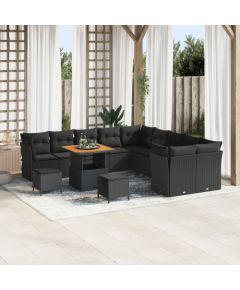 Vidaxl 13-częściowy zestaw sofy ogrodowej z poduszkami czarny polirattan akacja Dārza mēbeļu komplekti