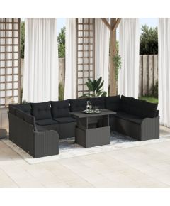 Vidaxl 11-częściowy zestaw sofy ogrodowej z poduszkami czarny polirattan Dārza mēbeļu komplekti