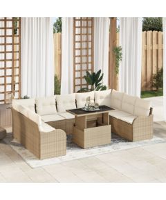 Vidaxl Zestaw sof ogrodowych 10 części z poduszkami Beżowy Poli Rattan, Zestaw sof ogrodowych dwuosobowych z poduszkami Beżowy Poli Rattan Dārza mēbeļu komplekti