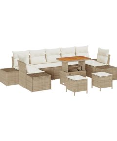 vidaXL 10-częściowy zestaw sof ogrodowych z poduszkami Beżowy Polirattan Akacja Dārza mēbeļu komplekti