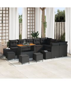 vidaXL 13 Częściowy Zestaw Sofy Ogrodowej z Poduszkami Czarny Polirattan Akacja Dārza mēbeļu komplekti