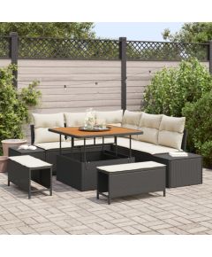 vidaXL 8 Częściowy Zestaw Sofy Ogrodowej z Poduszkami Czarny Polirattan Akacja Dārza mēbeļu komplekti