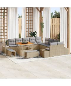 vidaXL Zestaw 13-częściowy Sofy Ogrodowej z Poduszkami Beżowy Polirattan Akacja Dārza mēbeļu komplekti