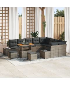 vidaXL 12-częściowy Zestaw Sofy Ogrodowej z Poduszkami Szary Polirattan Akacja Dārza mēbeļu komplekti