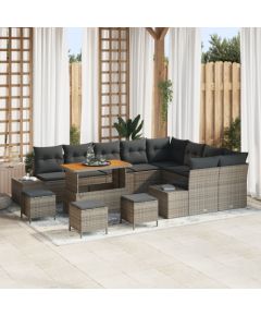 vidaXL 13-częściowy Zestaw Sof Ogrodowych z Poduszkami Szary Polirattan Akacja Dārza mēbeļu komplekti