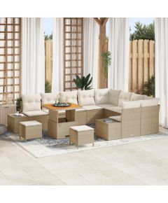 vidaXL 12-częściowy zestaw sofy ogrodowej z poduszkami w beżowym kolorze polirattanu akacjowego Dārza mēbeļu komplekti