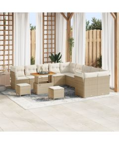 Zestaw 13-elementowy sof ogrodowych vidaXL z poduszkami Beżowy Poly Rattan Akacja, Zestaw 3-elementowy do jadalni ogrodowej vidaXL z poduszkami Beżowy Poly Rattan Akacja Dārza mēbeļu komplekti