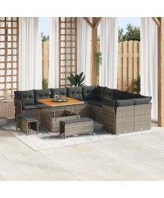 Zestaw sof ogrodowych vidaXL 13 Elementów z poduszkami szary rattan akacja, Zestaw jadalny vidaXL 3 Elementy z poduszkami szary rattan akacja Dārza mēbeļu komplekti