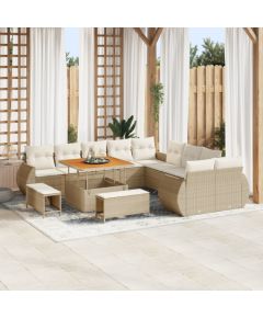 Vidaxl 13-częściowy zestaw sof ogrodowych z poduszkami beżowy polirattan akacja Dārza mēbeļu komplekti