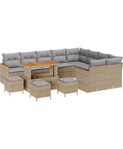 Vidaxl 13-częściowy zestaw sofy ogrodowej z poduszkami Beżowy Polirattan Akacja Dārza mēbeļu komplekti