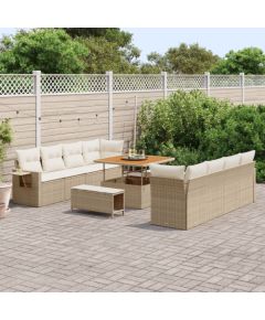 Vidaxl 11-częściowy zestaw sofy ogrodowej z poduszkami Beżowy Poliratan Akacja, 3-częściowy zestaw obiadowy ogrodowy z poduszkami Beżowy Poliratan Akacja Dārza mēbeļu komplekti