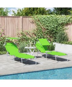 vidaXL Składane leżaki słoneczne 2 sztuki z daszkiem Zielony 600D materiał Oxford Шезлонги и пляжные стулья