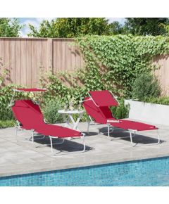 vidaXL Składane leżaki 2 szt. z daszkiem Czerwony 600D Tkanina Oxford Шезлонги и пляжные стулья