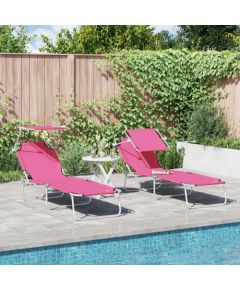 vidaXL 2 sztuki składanych leżaków słonecznych z daszkiem Różowy Oxford 600D Шезлонги и пляжные стулья