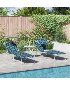 vidaXL Składane leżaki 2 szt. z daszkiem we wzór liści 600D Oxford Шезлонги и пляжные стулья