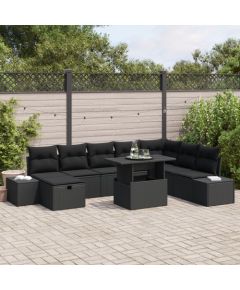 vidaXL 9-częściowy zestaw kanap ogrodowych z poduszkami Czarny Polirattan Dārza mēbeļu komplekti