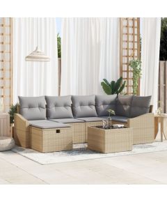 vidaXL 7-częściowy zestaw sof ogrodowych z poduszkami beżowy rattan syntetyczny Dārza mēbeļu komplekti